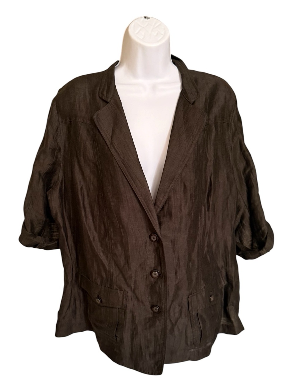 Lane Bryant Linen Blazer Size 16 NWT Olive 3/4 Sleeve Plus Size Jacket